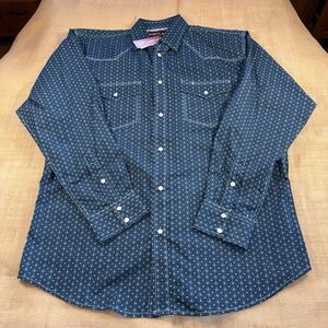 NEW Pintlar Men's Blue Geometric Print Western Pearl Snaps Long Sleeve Shirt L